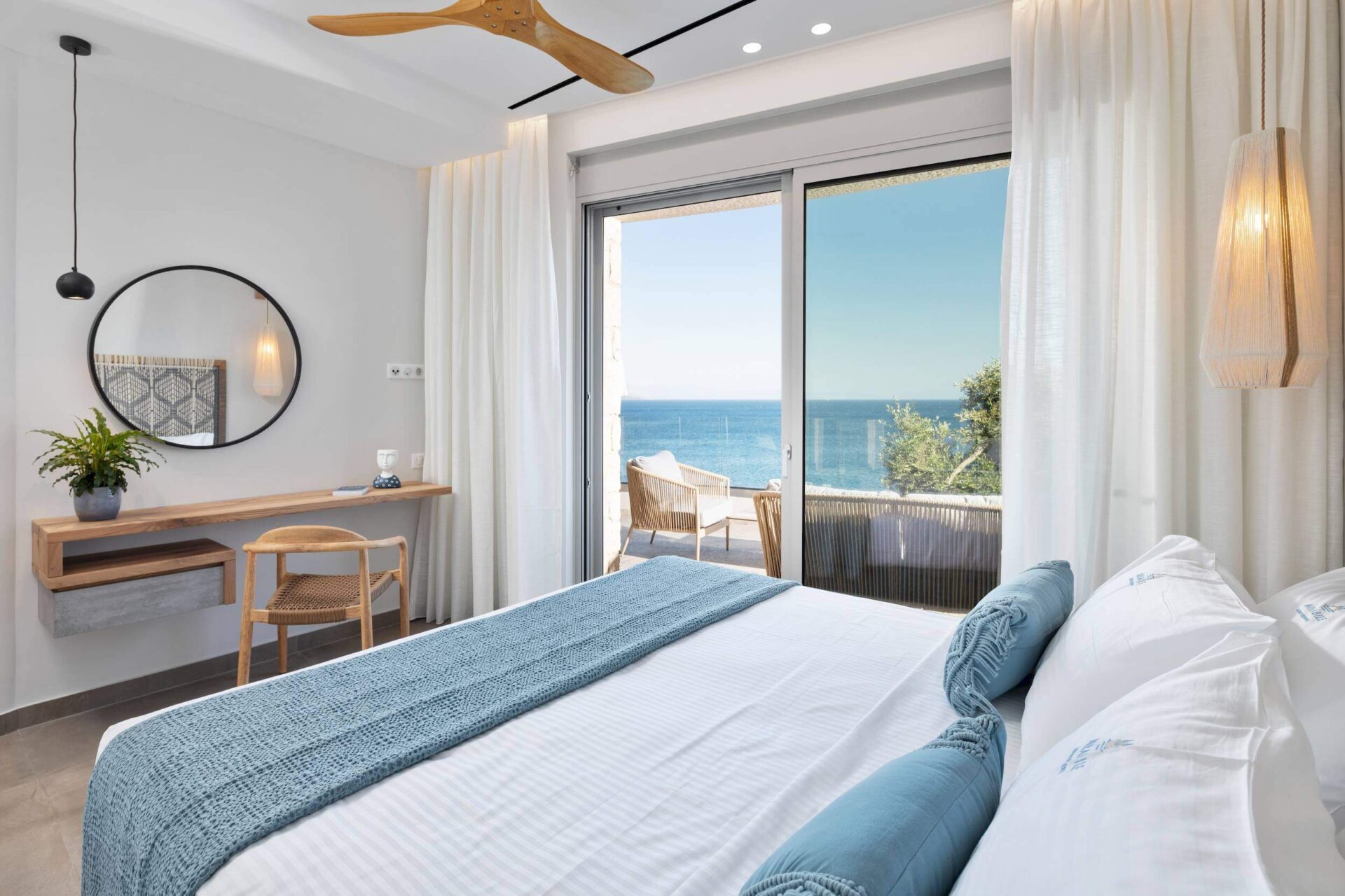 Mirabile Luxury Residence Corfu bedroom with ionian sea view